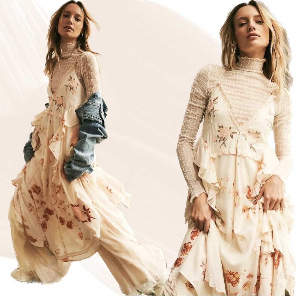 Floral Embroidered Ruffled Maxi Dress
